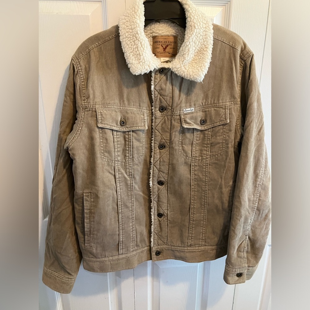 American Eagle Corduroy Coat Sherpa Lined Mens Medium Y2K Vintage 90s